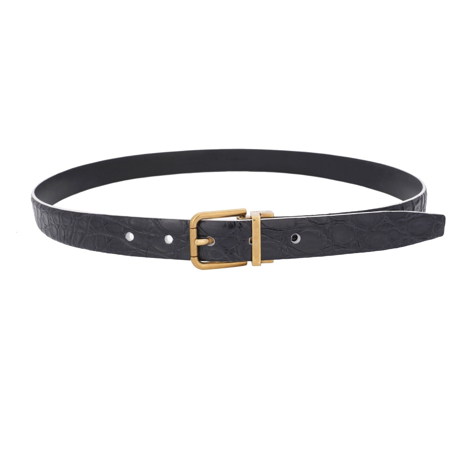 DOLCE & GABBANA Classic Gold Metal Buckle Croco Leather Belt Black 90 36