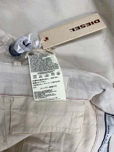 DIESEL Men Size 31 Dress Pants Trousers Off-White Button Fly with Leather Trim - Picture 7 of 9