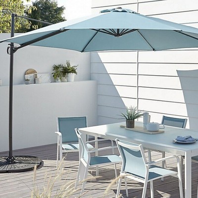 3 5m Hanging Cantilever Parasol Blue 350cm Large Wide Base Frame Garden Outdoor Ebay