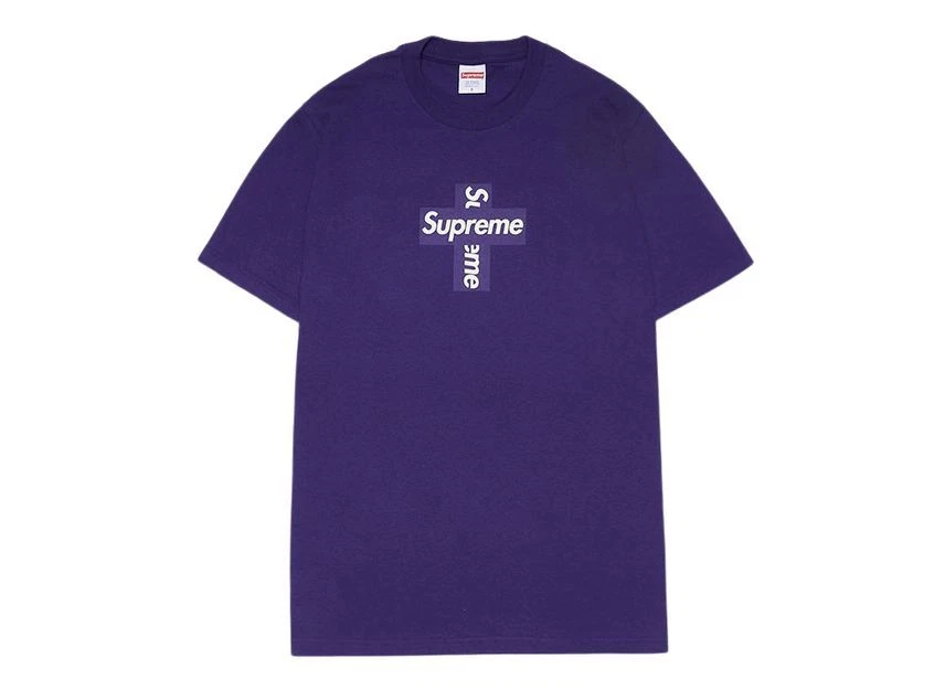 Tee shirt violet logo boîte croisée suprême