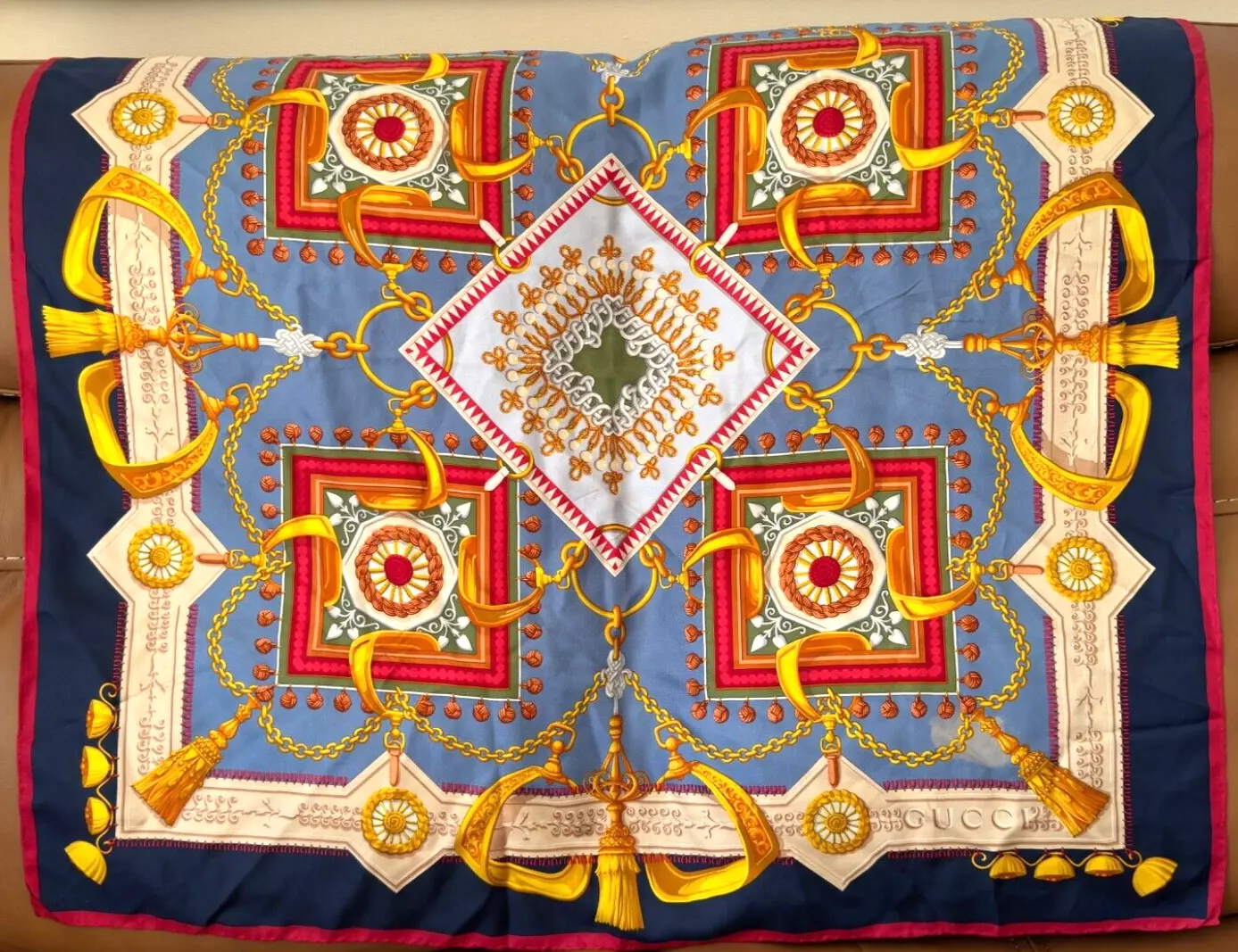 Gucci Italy Silk Tassel Chains Scarf 35