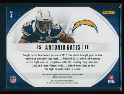 2013 Panini Certified Certified Skills Materials Antonio Gates