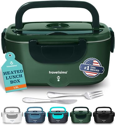 Electric Lunch Box for Adults, 80W Heated 1.5L Stainless Dark Green 