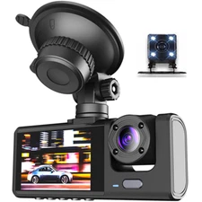 3 Lens Car Dash Cam 2in Front Rear Inside DVR Video Recording Parking Monitor
