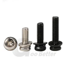 M4 M5 Machinescrew Phillips Round Pan Head With Washers Black Zinc/Nickel Plated