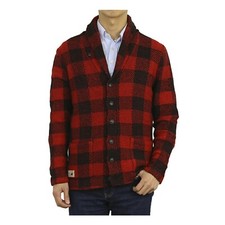 Polo Ralph Lauren Boy's Buffalo Check Shawl Cardigan Sweater - Red/Black - 10/12