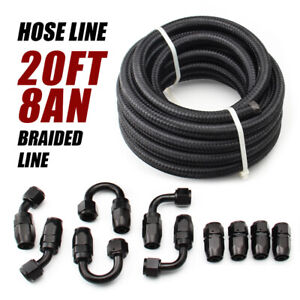 6AN 20FT Oil Gas Fuel Hose End Fitting Hose Nylon Stainless Steel Braided 3/8 Fuel Line with 10PCS Black Swivel Fuel Hose Fitting Adapter Kit Fuel Line Hose Kit 