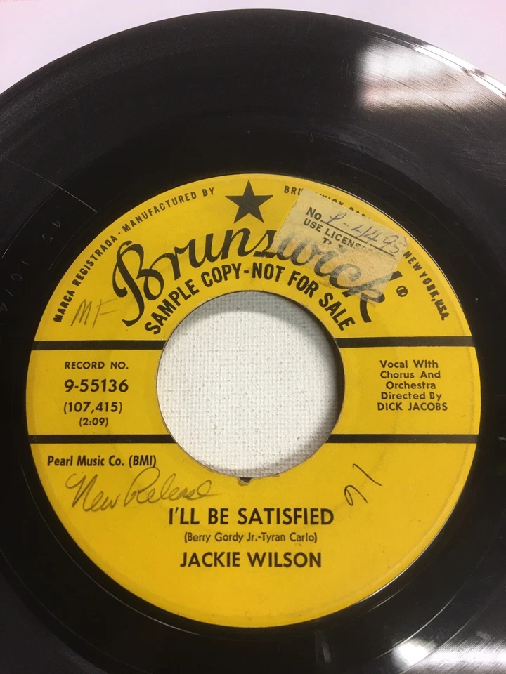 Jackie Wilson - I'll Be Satisfied 7" BRUNSWICK SAMPLE COPY DJ CENTRE EX/VG+ Foto 2 de 4