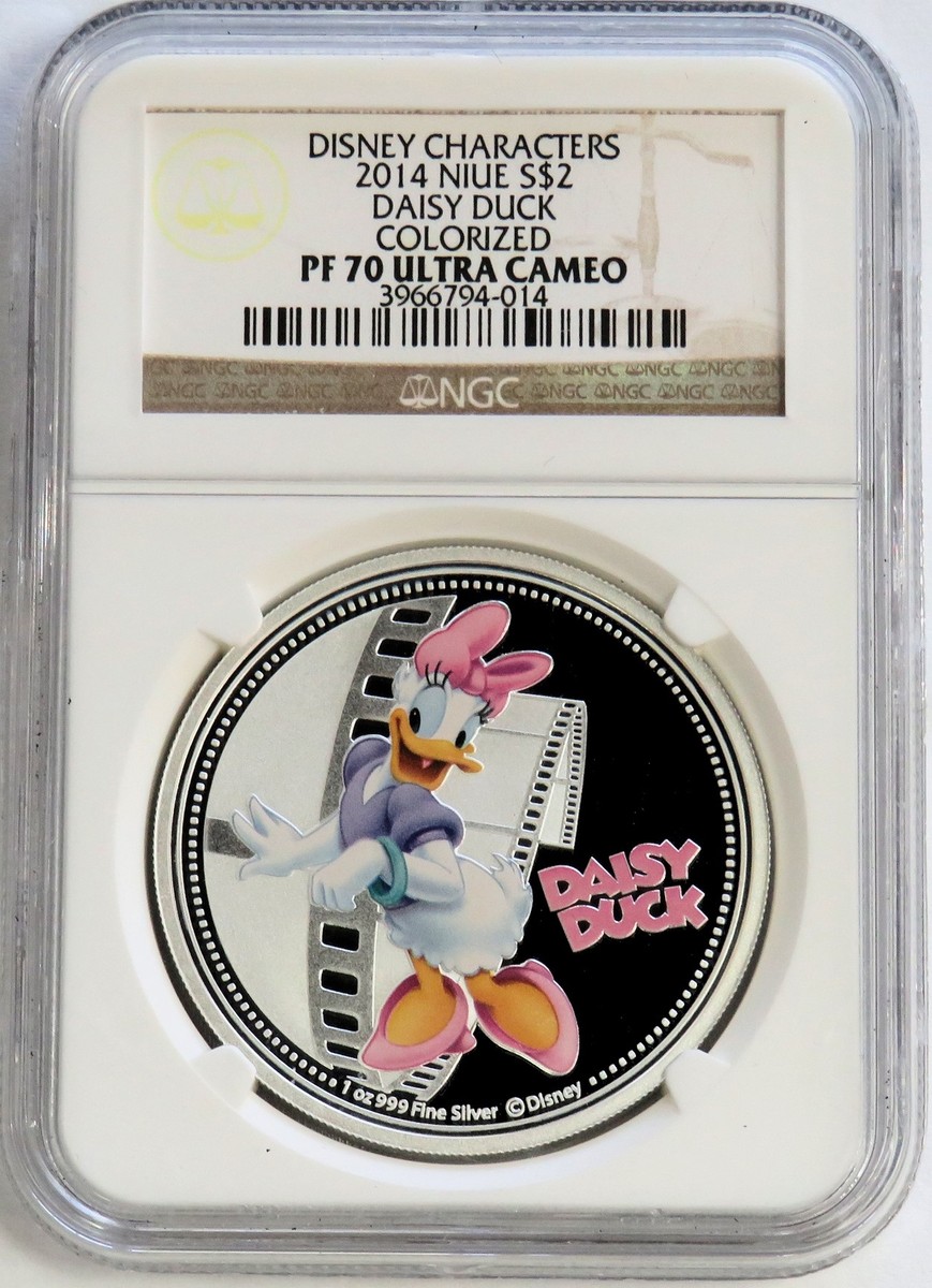 2014 SILVER NIUE $2 DAISY DUCK DISNEY CHARACTERS COLORIZED