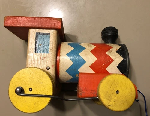 Vintage Fisher Price 1950s Whistling Engine Pull Toy Train Engine Collectible