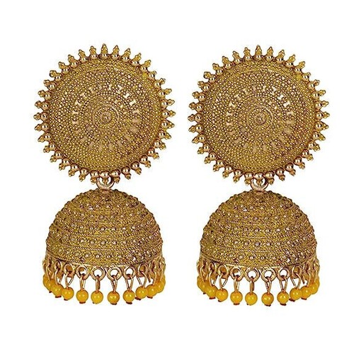 Boucles D'oreilles Jhumki En Or 14K Avec Diamants Et Perle - 3.90 Ct Diamants + 35.50 Ct Perle - Neuf Avec étiquettes