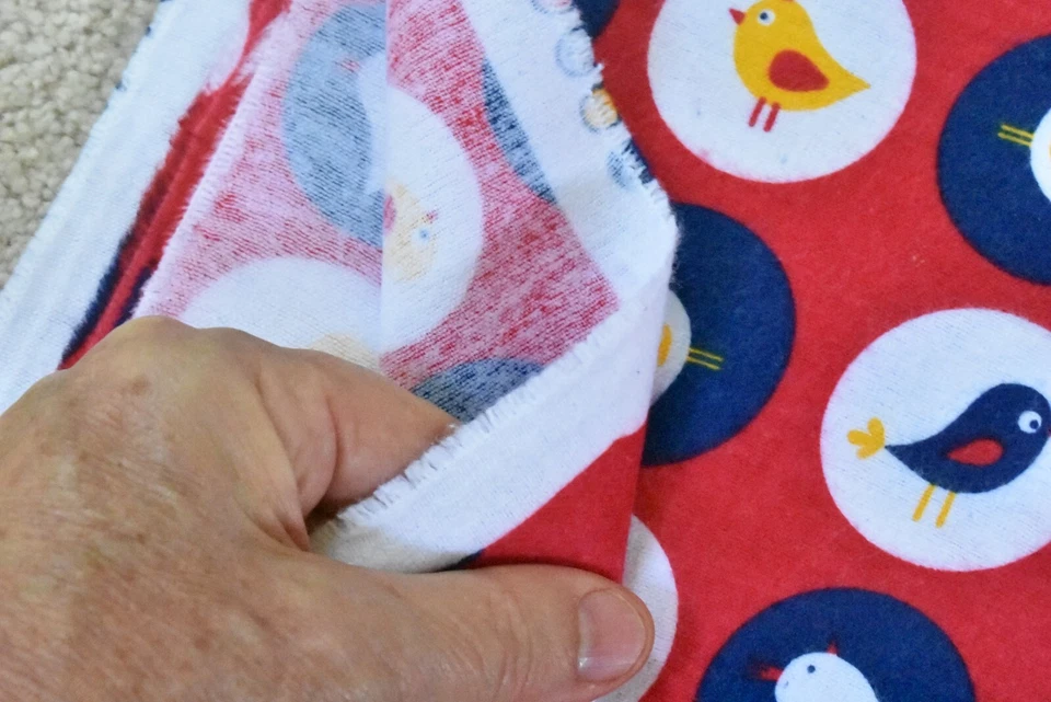 By 1/2 Yd, Yellow White & Blue Cute Bird Patches on Red Flannel, Springs, P7877 - Image 4 of 4