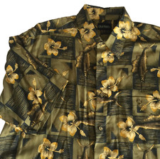 VINTAGE PURITAN HAWAIIAN SHIRT MENS L 50"x31" GREEN FLORAL SHORT SLEEVE BUTTON