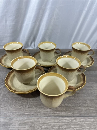 Mikasa Whole Wheat E8000 Coffee Cups Saucers Set Japan 11 Pieces VTG Used
