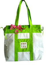 Large Tote Bag Carry-On Golf Bags Faux Leather White & Green 20x18