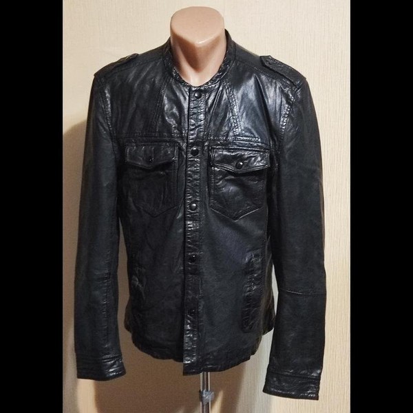 Herren AllSaints Jacke Schwarz Leder 40 /L / 48