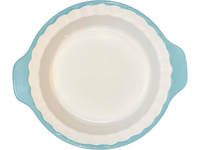 KitchenAid 9'' Ceramic Pie Dish Aqua White Scalloped Stoneware