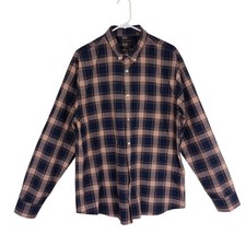 Banana Republic Dress Shirt Mens Untucked Slim Fit Plaid Size XL 100 Cotton