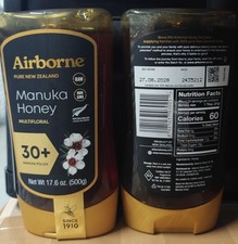 Airborne 30+ Manuka Multifloral Honey with Pollen Pure New Zeal.17.6 oz 08/28-2 Airborne 30+ Manuka Multifloral Honey with Pollen Pure New Zeal.17.6 oz 08/28-2