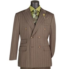 BIG  TALL Men's Brown Wide Stripe Double Breasted 6 Button Reg Fit Suit NWT