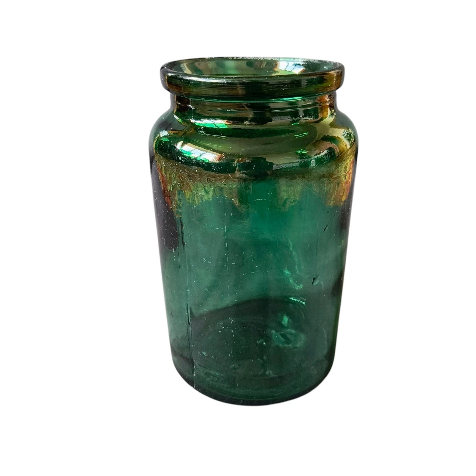 Antique Handblow Apothecary Jar Emerald glass Tip Jar 1 quart / 1 Litre