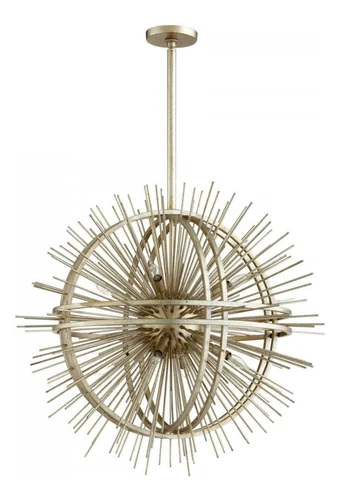 Silver Leaf Saturn Burst 8 Light Pendant with Gold Shade - Picture 1 of 1