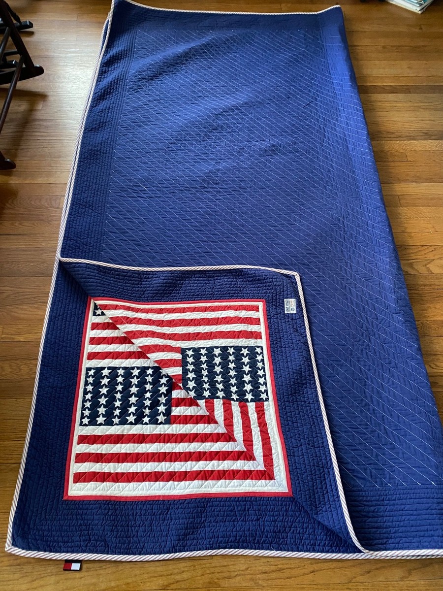 Tommy Hilfiger American Flag Quilt USA Red White Blue 100%Cotton