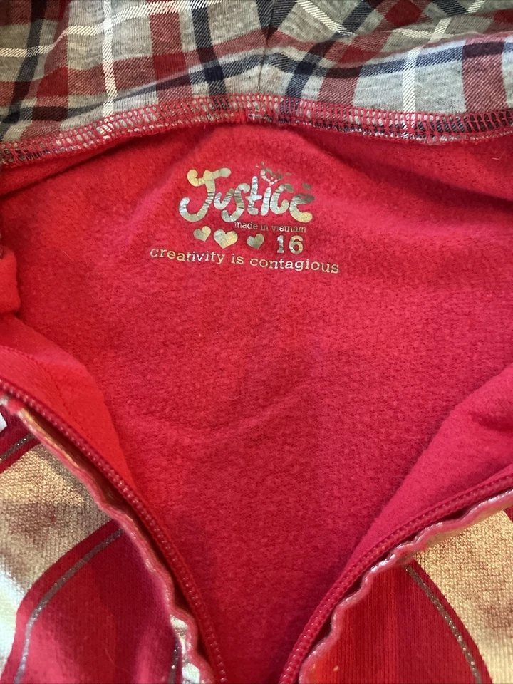 Justice Girls Red Peace Love Justice Zip Up Hoodie and Sweatpants Set Sz 16 - Image 4 of 4