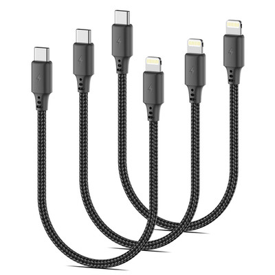 1FT USB C to Lightning Cable Short, [Mfi Certified] 3Pack Type C to Lightning
