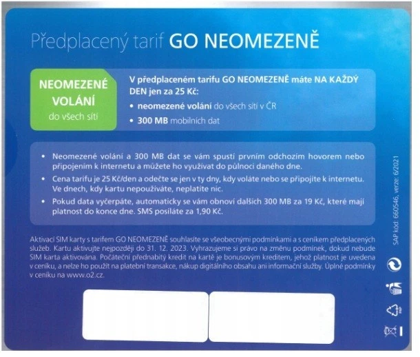 Scheda SIM O2 Repubblica Ceca Prepaid Starter - Internet, Chiamate, SMS - Immagine 2 di 2