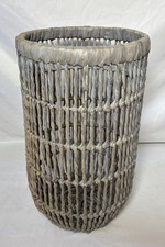 Vintage Open Weave Woven Wicker Basket 21.5"H 12.5"D Gray Wash Hamper Planter