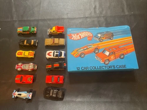 Vintage 70s Hot Wheels Collectors Case & lot 12 Ertyl Ideal Tomica Hot Whls cars