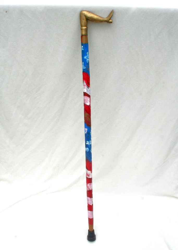 复古黄铜腿手杖 Jr Charlie 快速绘画 OUTSIDER FOLK 艺术行走棒帆船 — 第 3/4 张图片