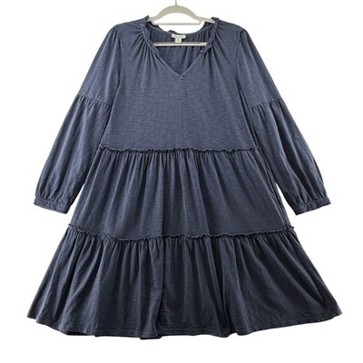 Sundance By Dylan Blue 100% Cotton Iris Ruffle Tiered Dress Size PS Petite Small