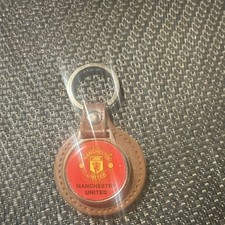 Manchester United Leather Metal Logo Keychain Brown Red