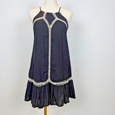 Willow & Clay Womens Mini Dress Small Black Halter Embroidered Boho 100% Cotton
