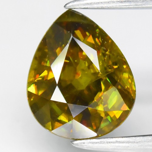 💎 0.89ct 6.5x5.3mm VS Pear Natural Greenish Yellow Sphene - Amazing Luster