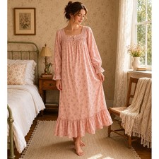 VTG Victoria's Secret Nightgown Womens M Cottage Farm Floral Lace Trim Cotton