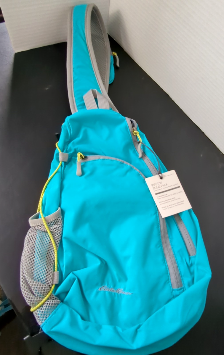Eddie Bauer RipStop Crossbody Sling Bag Blue Gray Backpack Hike