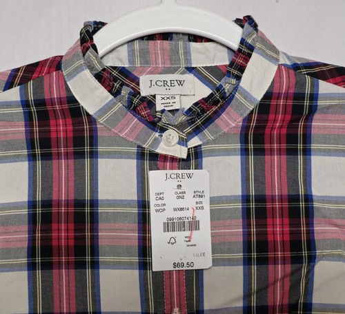 Women's Junior's J. Crew Button Up Long Sleeve Top Red Plaid Size XXS - Picture 3 of 8