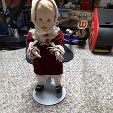 Baby Doll Blonde Straight Hair Blue Eyes Velvet Dress Bonnet Stand Outfit