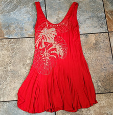 Monteau Red Floral Tropical Sundress Scoop Neck Sleeveless Rayon Knit S