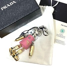 PRADA robot Key ring charm Pink Silver Gold leather/metal