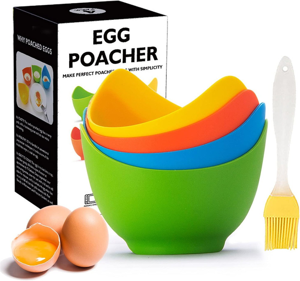 Egg Poacher -  Poached Egg Cooker with Ring Standers, Silicone Egg Poacher Cup f