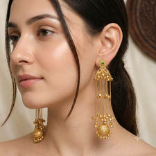 JY 313 New Gold Plated Kundan Jhumka Kashmiri Earrings With Bridal Jewelry
