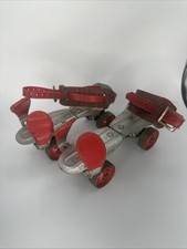 Vintage Chicago Sidewalk Roller Skates Pat 1910193 Red Strap Plaid Metal