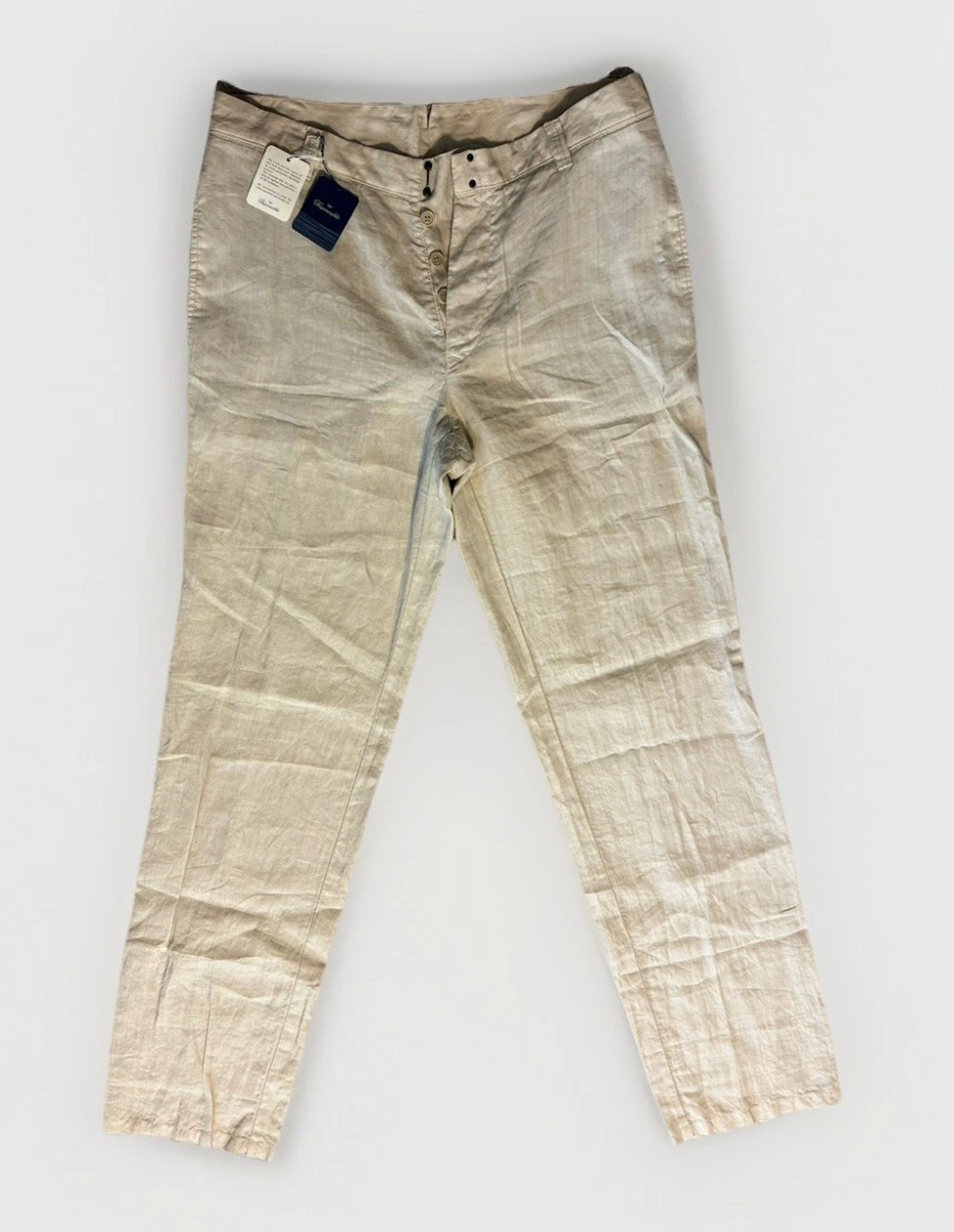 Faconnable Mens Khaki 100% Ramie Flat Front Trouser Pants Sz 34 NWT