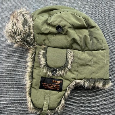 Schott NYC Vintage Trapper Bomber Hat One Size Ushanka Faur Fux Green Pilot