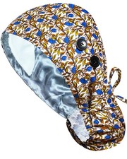 Satin Lined Scrub Caps with Buttons Sweathand Nurse Surgical Bouffant Adjustable