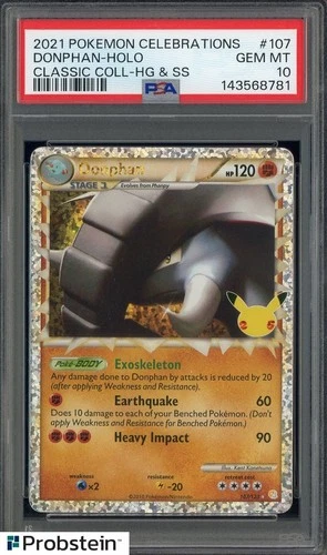 2021 Pokemon Celebrations Classic Coll HG & SS #107 Donphan Holo PSA 10